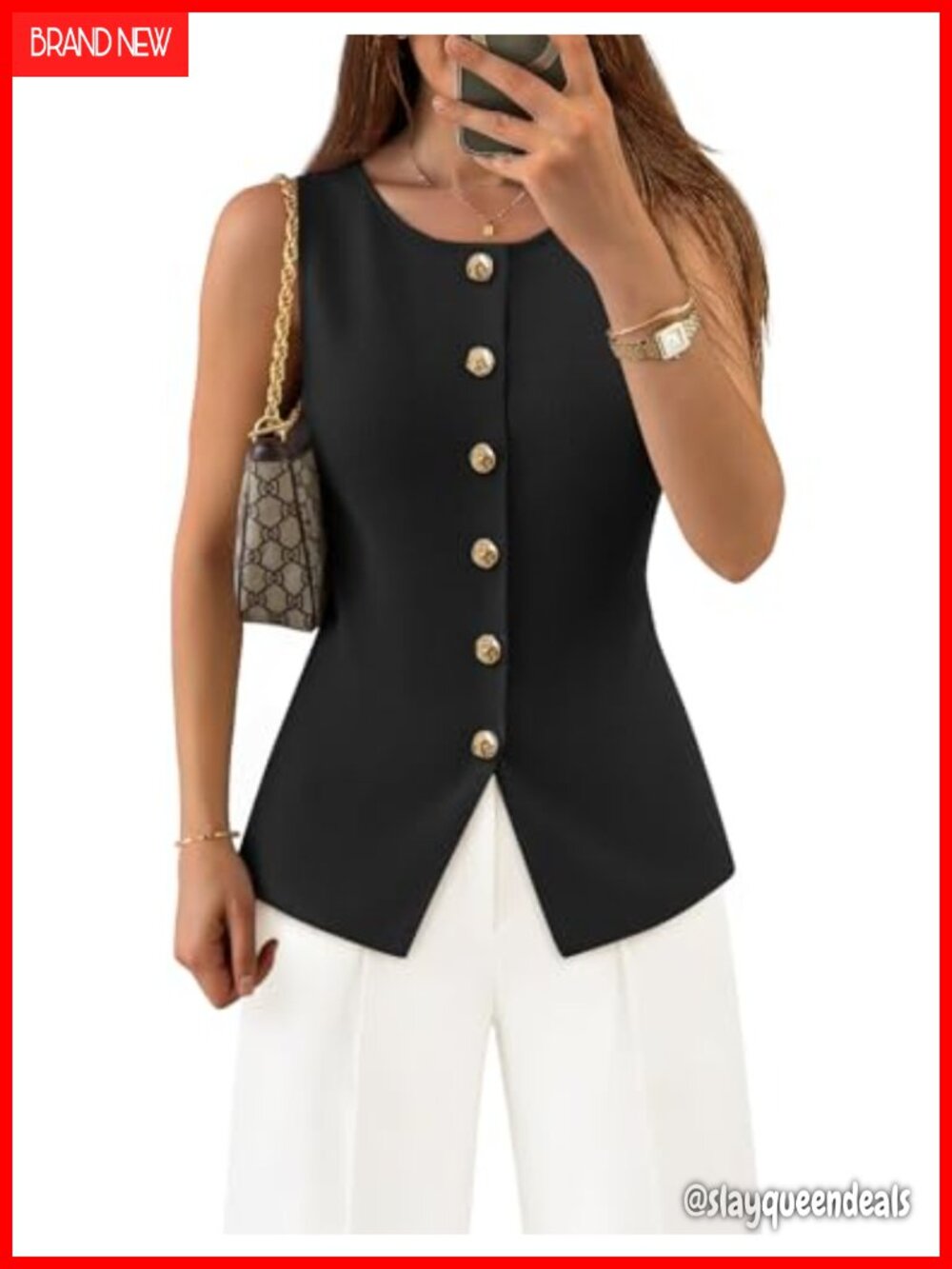 Sleeveless Sweater Vest Tops Business Casual Button Front Knit
